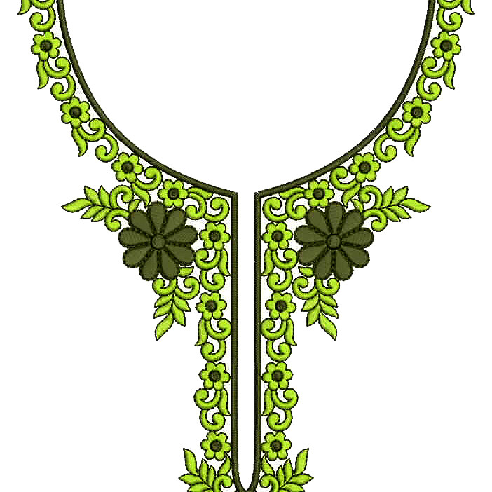 Lime Leaf Border Neck Embroidery Design