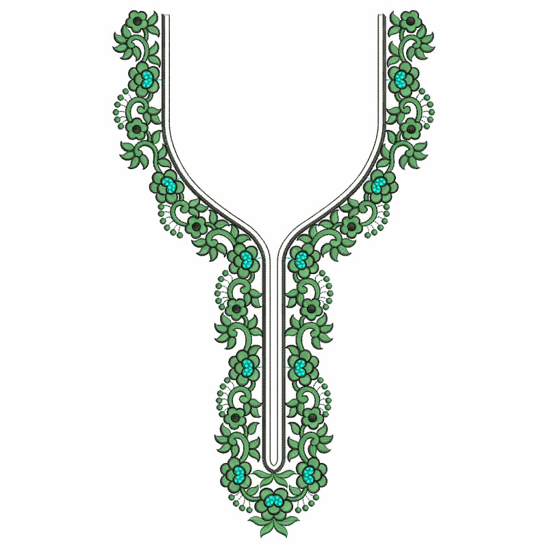 Emerald Ripple Neck Embroidery Design