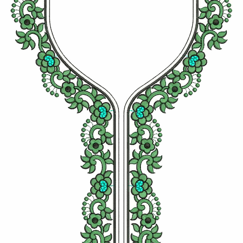Emerald Ripple Neck Embroidery Design