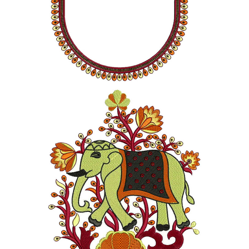 Elephant Embroidery For Kaftan Tunic
