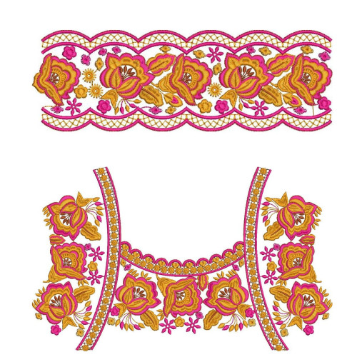 Floral Dress Enhancement - Neckline & Sleeves Emdroidery Design