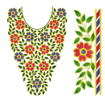 EmbDesignTube - Elegant Ladies Kurti Neck & Sleeve Embroidery Set