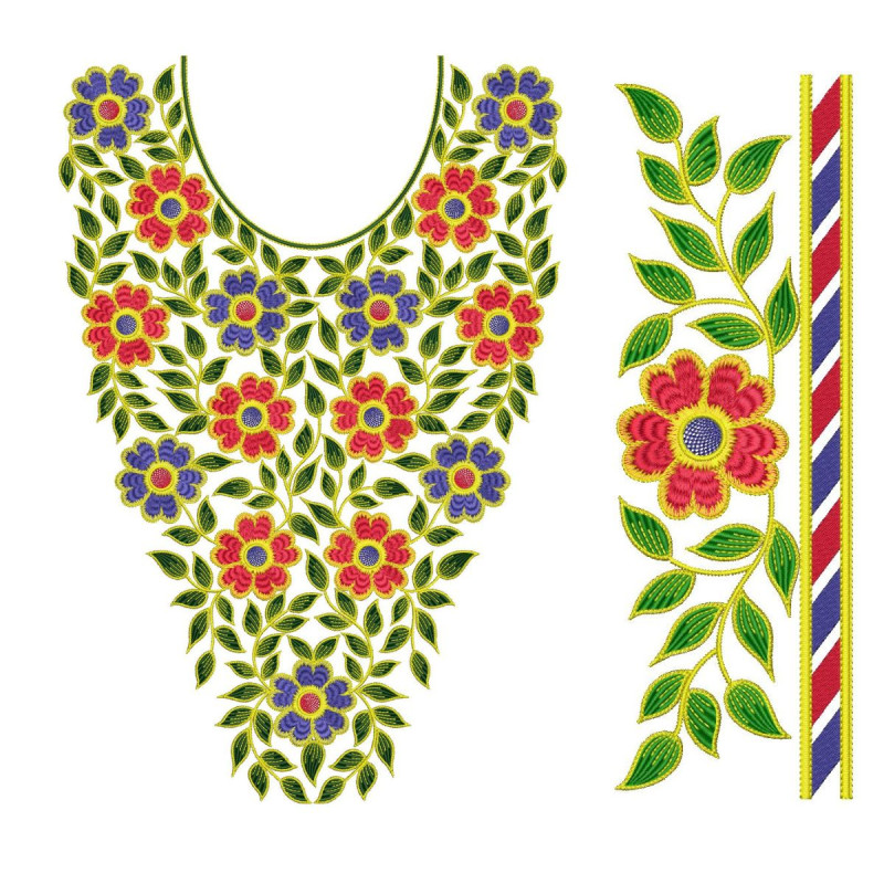 EmbDesignTube - Elegant Ladies Kurti Neck & Sleeve Embroidery Set