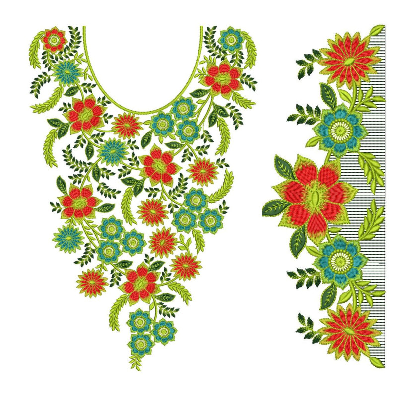 EmbDesignTube - Graceful Ladies Kurti Neck & Sleeve Embroidery Set