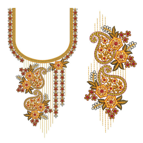 EmbDesignTube - Elegant Ladies Kurti Neck & Sleeve Embroidery Set