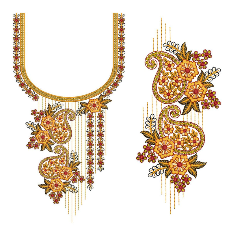 EmbDesignTube - Elegant Ladies Kurti Neck & Sleeve Embroidery Set