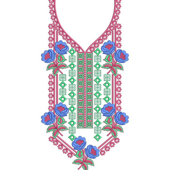 Azure Vine Neck Embroidery Design