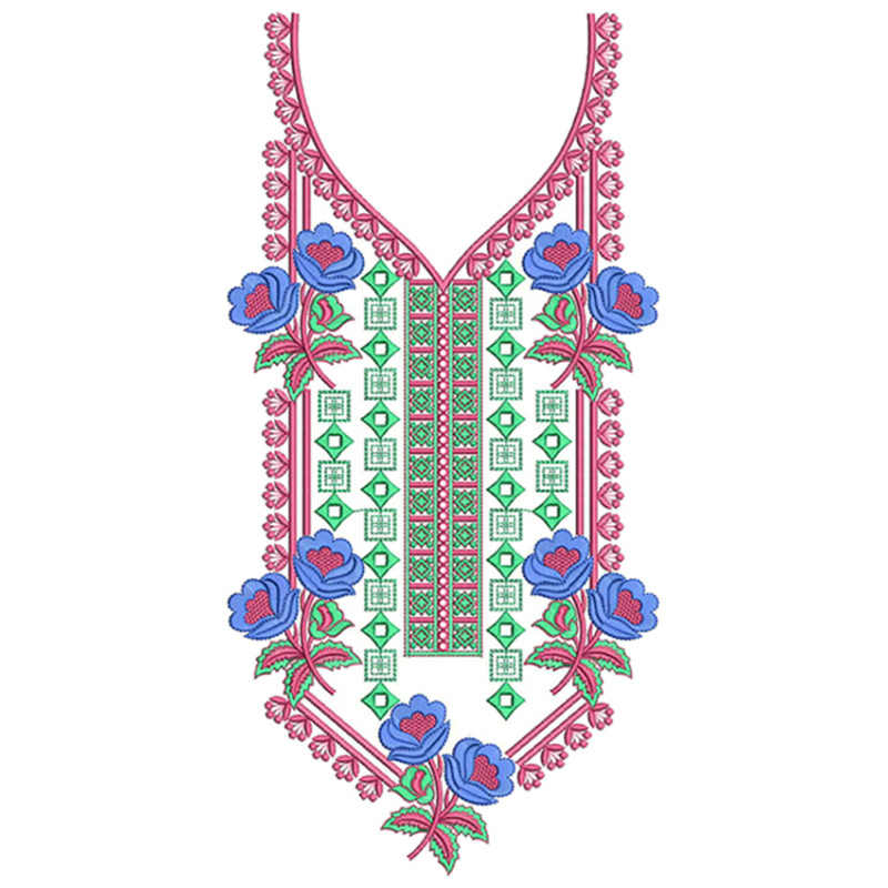 Azure Vine Neck Embroidery Design