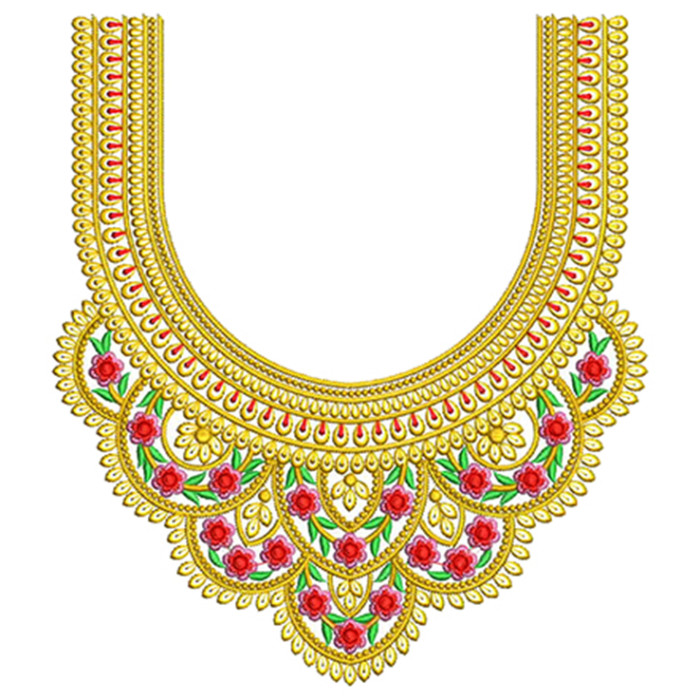 Feather Drape Neck Embroidery Design