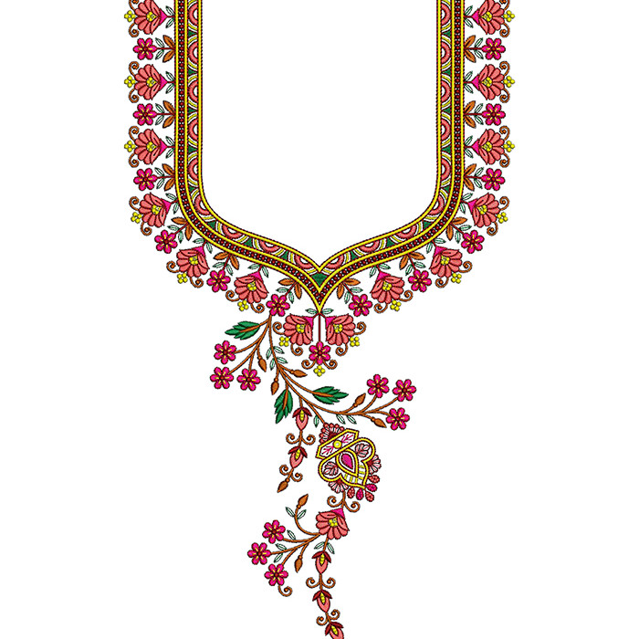 winding rose buti neckline embroidery design