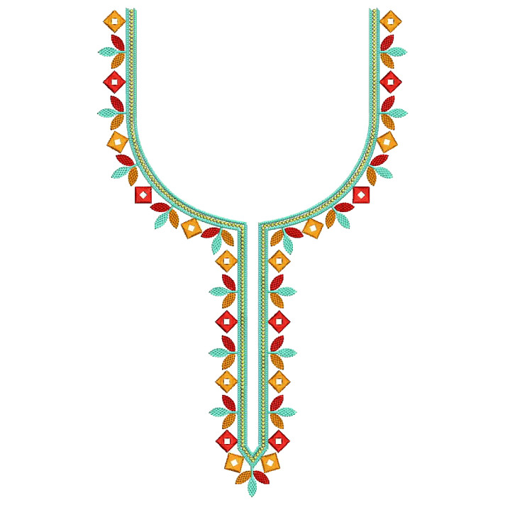 Floral Mirror Neck Embroidery Design