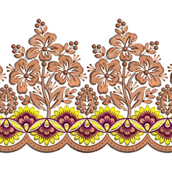 Elegant Floral Scallop Border Machine Embroidery Design for Apparel & Decor