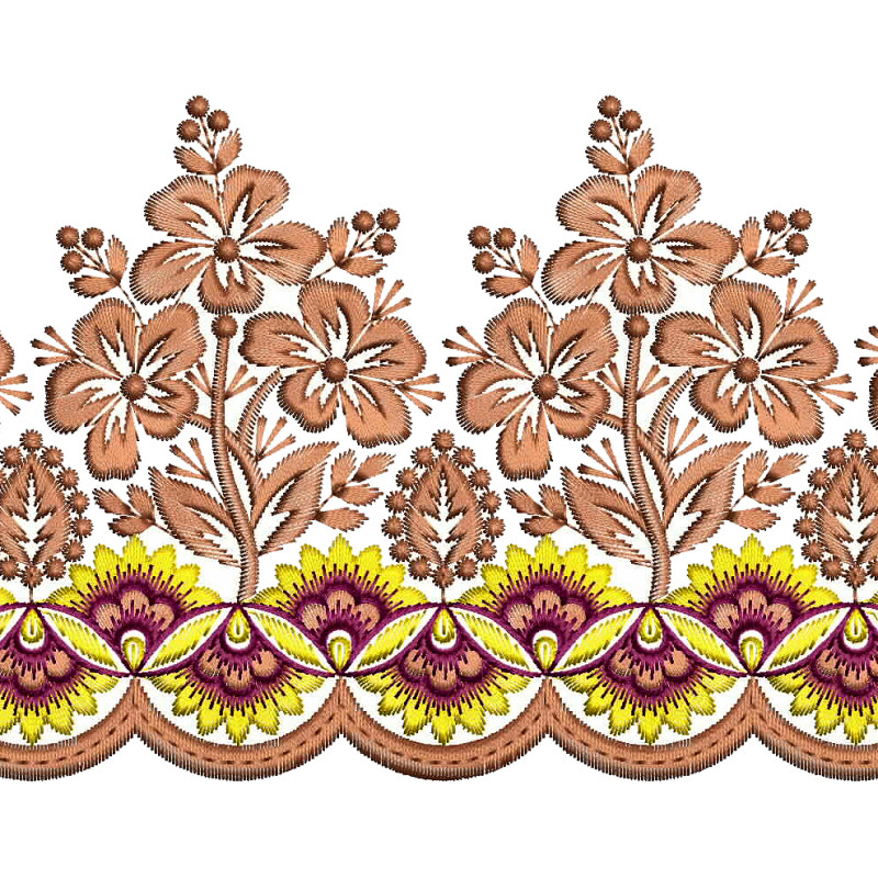 Elegant Floral Scallop Border Machine Embroidery Design for Apparel & Decor