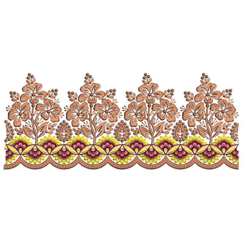 Elegant Floral Scallop Border Machine Embroidery Design for Apparel & Decor