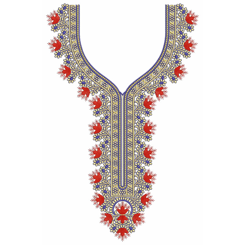 Kashmir Crimson Neck Embroidery Design