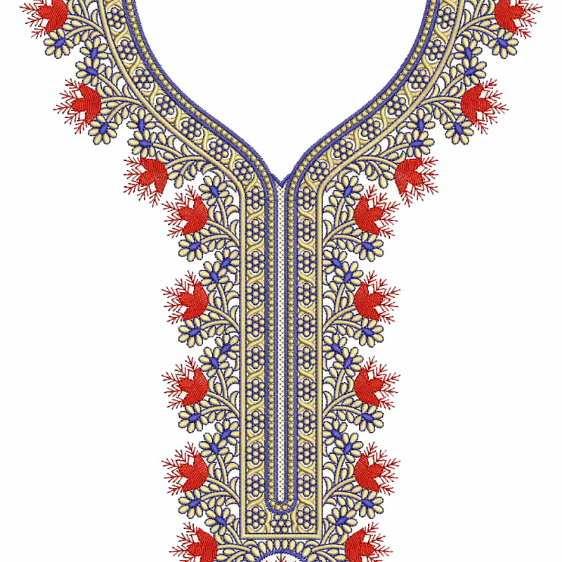 Kashmir Crimson Neck Embroidery Design