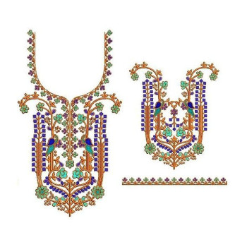 Peacock and Floral Neckline Embroidery Design