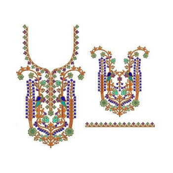 Peacock and Floral Neckline Embroidery Design