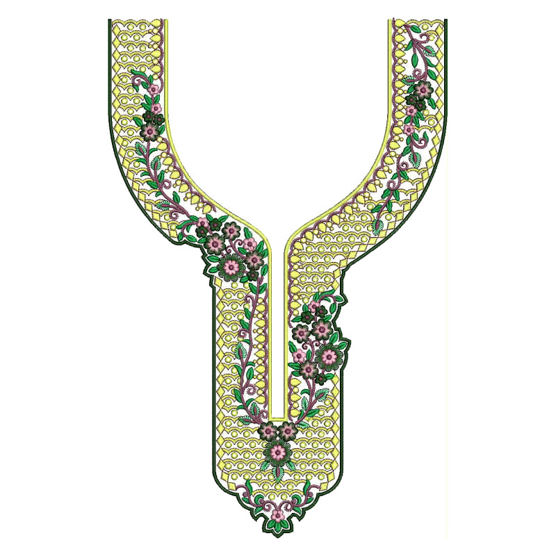Chartreuse Weave Neck Embroidery Design