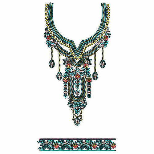 Lanceolate Leaf Neck With Sleeve Embroidery Design 24728