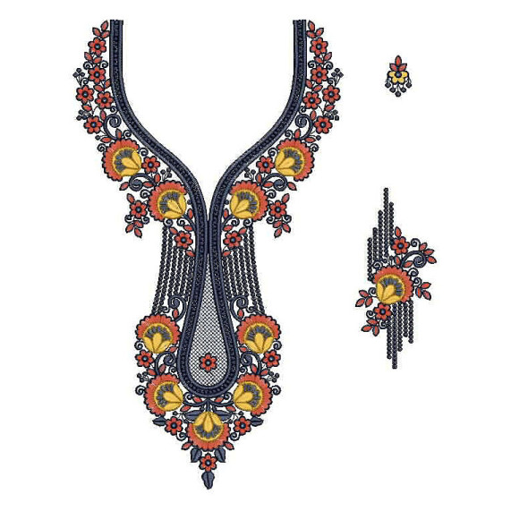 Ornate Floral Neckline Motif Embroidery Design