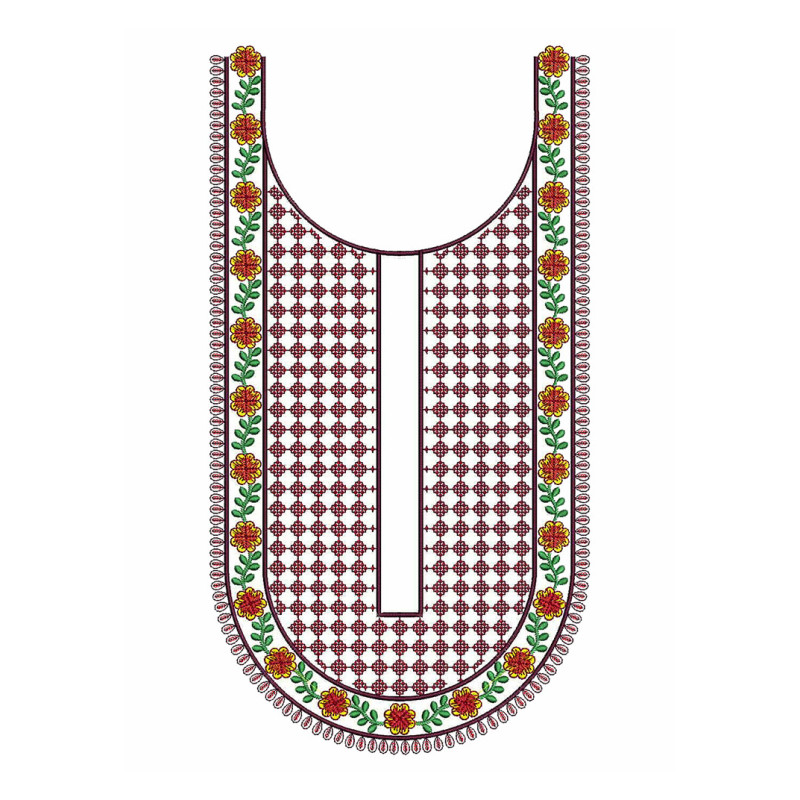 Long U Neck Embroidery Design