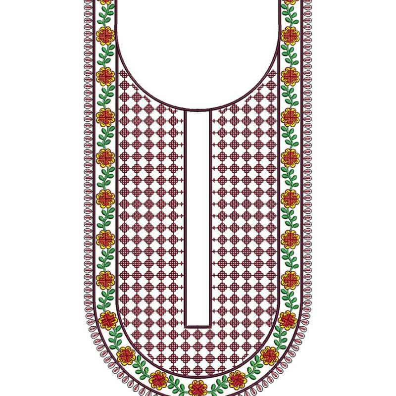 Long U Neck Embroidery Design