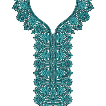 Teal Trellis Neck Embroidery Design