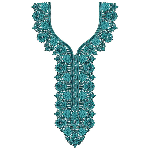 Teal Trellis Neck Embroidery Design