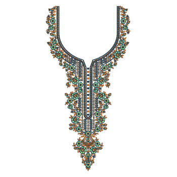 Ornate Floral Neckline Embroidery Design 