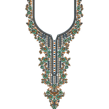 Ornate Floral Neckline Embroidery Design 