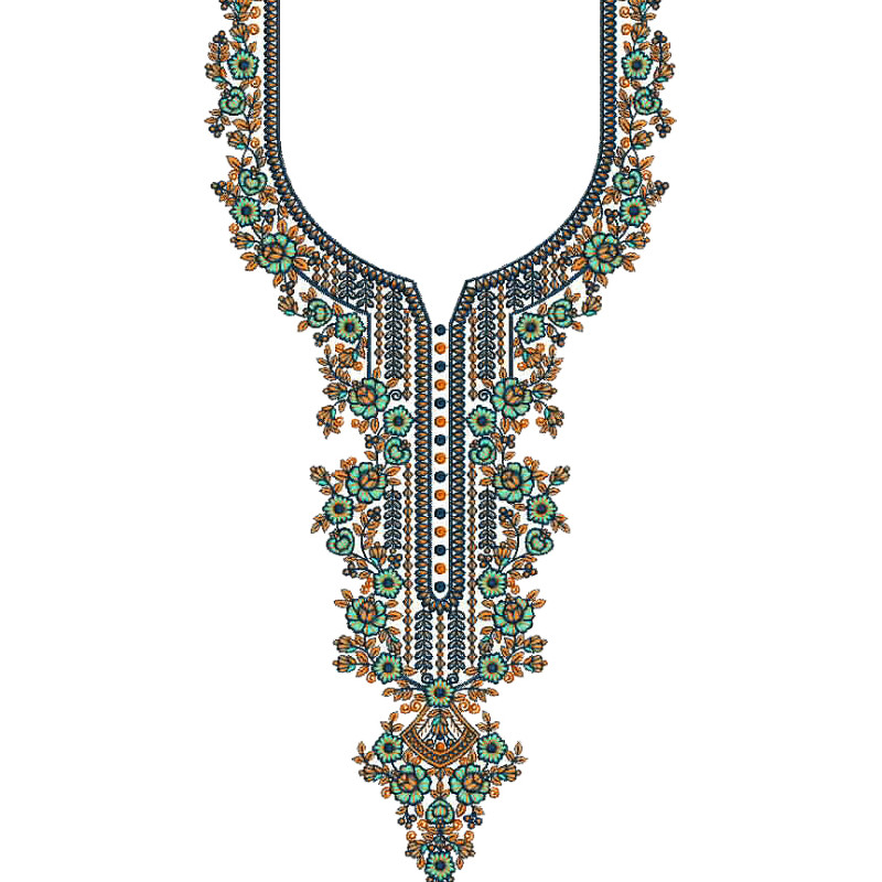 Ornate Floral Neckline Embroidery Design 