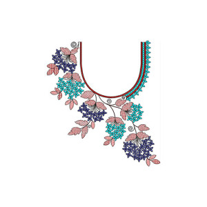 Navy Floral High Neck Embroidery