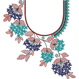 Navy Floral High Neck Embroidery