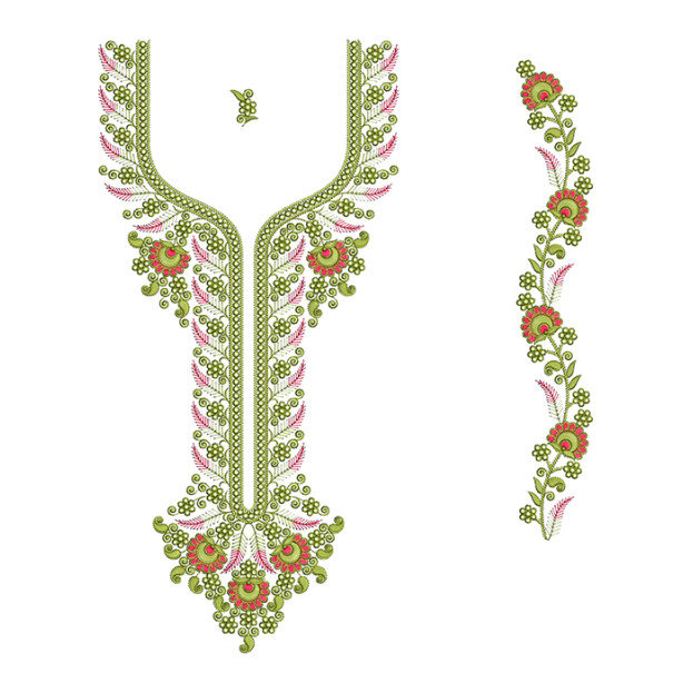 Forest Fern Neck Embroidery Design