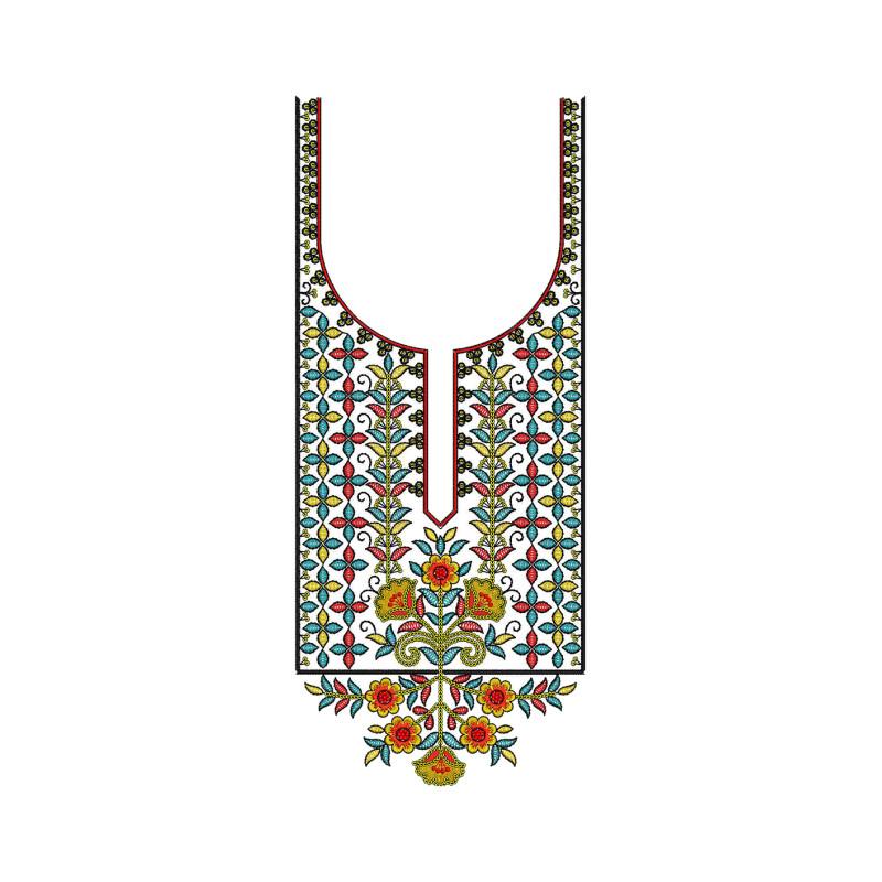 Aari Work Kashmiri-Style Neckline Embroidery Design