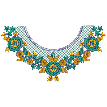 Symphony of Teal and Gold Florals Embroidery Design