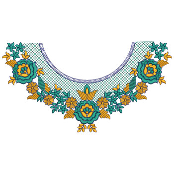 Symphony of Teal and Gold Florals Embroidery Design