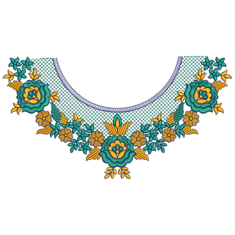 Symphony of Teal and Gold Florals Embroidery Design