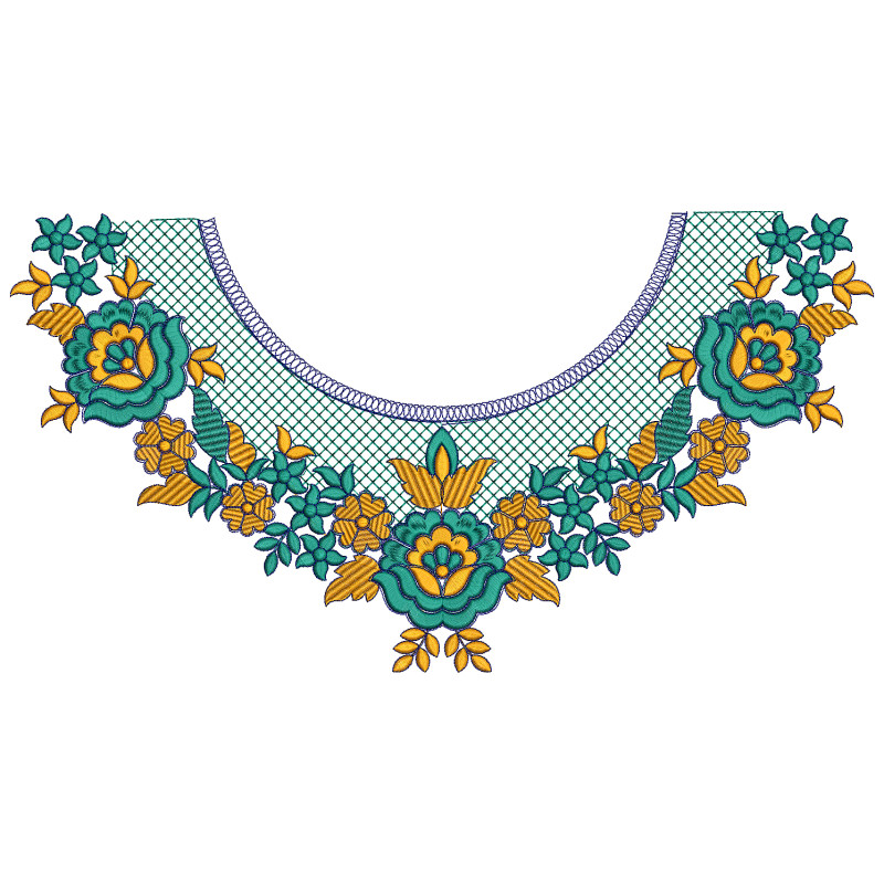 Symphony of Teal and Gold Florals Embroidery Design