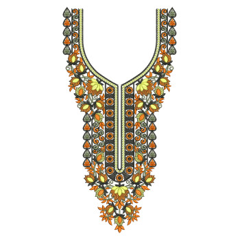 Ornate Floral Garment Neckline Embroidery Design
