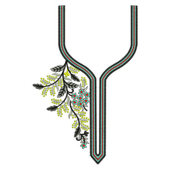 Floral Neckline Placket Design Embroidery Design