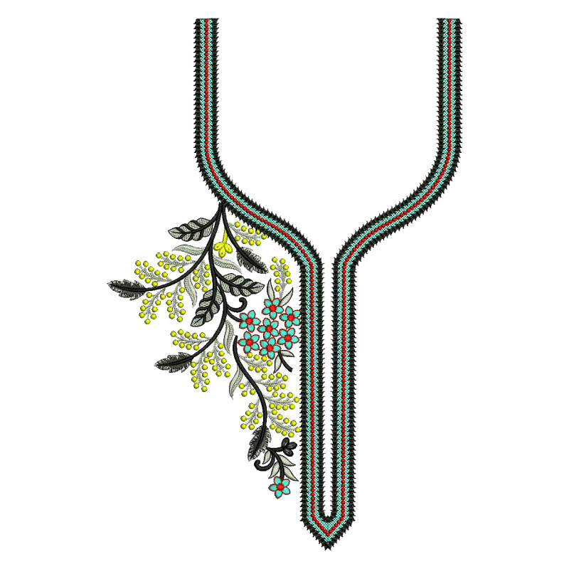 Floral Neckline Placket Design Embroidery Design