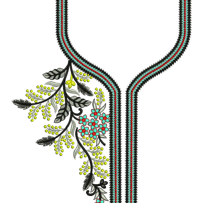 Floral Neckline Placket Design Embroidery Design