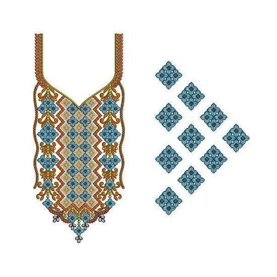 Ethnic Diamond Neck Panel Embroidery Design