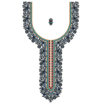 Stylized Floral Neckline Panel Embroidery Design