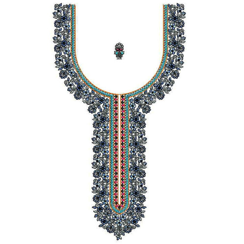 Stylized Floral Neckline Panel Embroidery Design