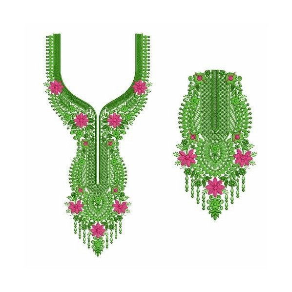 Dense Floral Yoke Embroidery Design