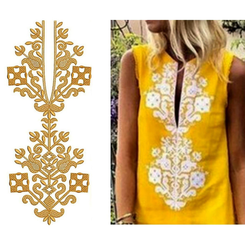 Colombia Tunic Neck Embroidery Design 22527