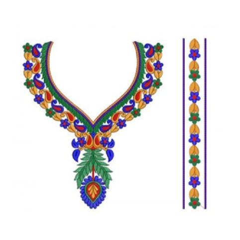 Long Ballgown Neck Embroidery Design